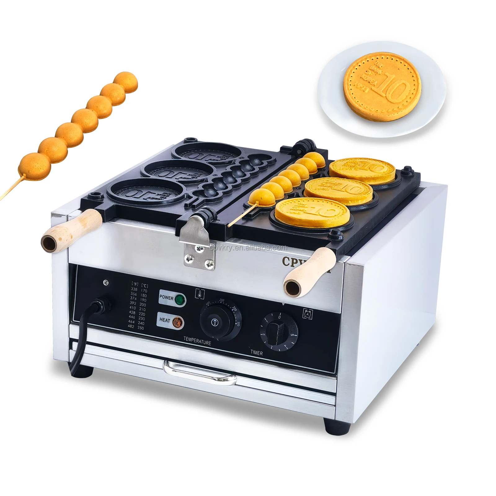 

Commercial 2-in-1 Non-Stick Coin Cheese Waffle Adjustable Snack with Electric Power Source