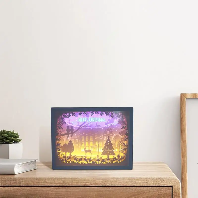 Papercut Light Box Atmospheric Christmas Nightlight 3D Paper Ornament Seasonal Decors For Study Room Living Room Bedroom