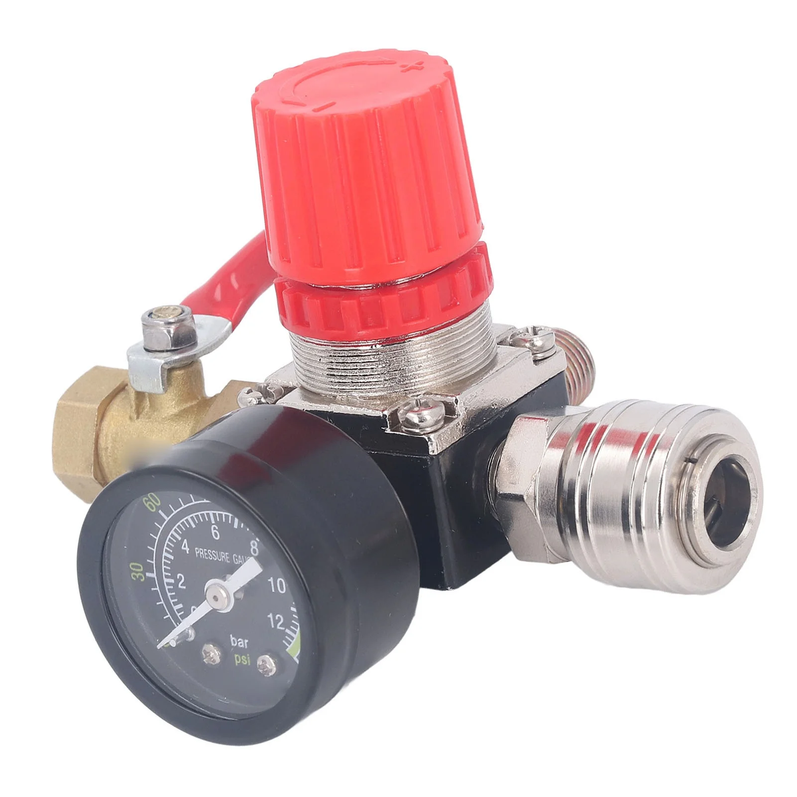 Air Compressor Regulator Kit with Gauge 4 Way Valve 0‑180 PSI European Style for Pneumatic Tools 3/8in NPT