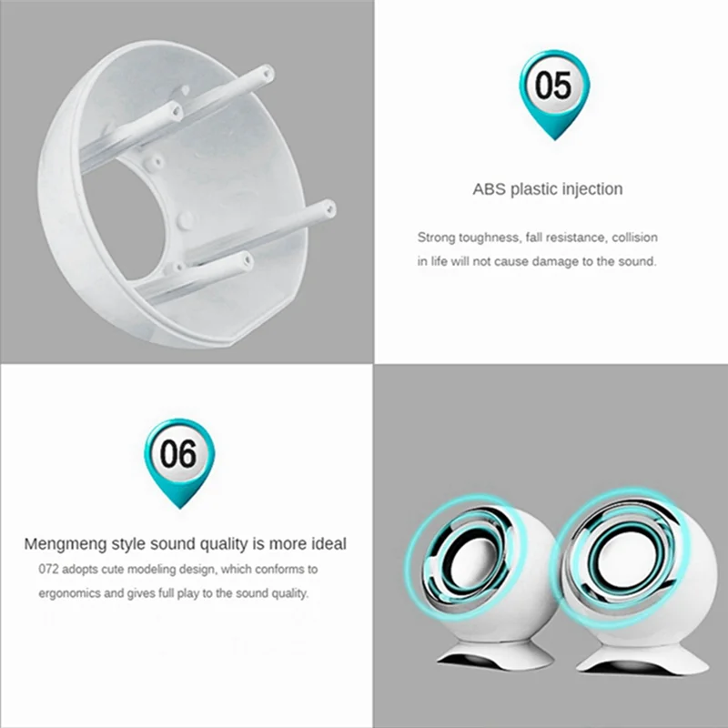 POSV-głośniki komputerowe do laptopa PC głośniki USB 3,5 mm przewodowe odtwarzanie muzyki radio HIFI z mikrofonem do laptopa TablePC, biały