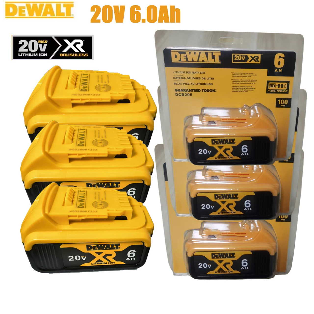 

Original Dewalt 20V battery 6.0Ah, suitable for Dewalt power tools DCF922, DCD887, DCD791, DCD850, DCD805, DCF512 using 20V batt