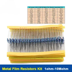 500pcs High Precision 1/4W Metal Film Resistor Diy Set Electronic Kit Box 1% 50 Value*10pcs Set of Resistors Kit 1ohm~10M