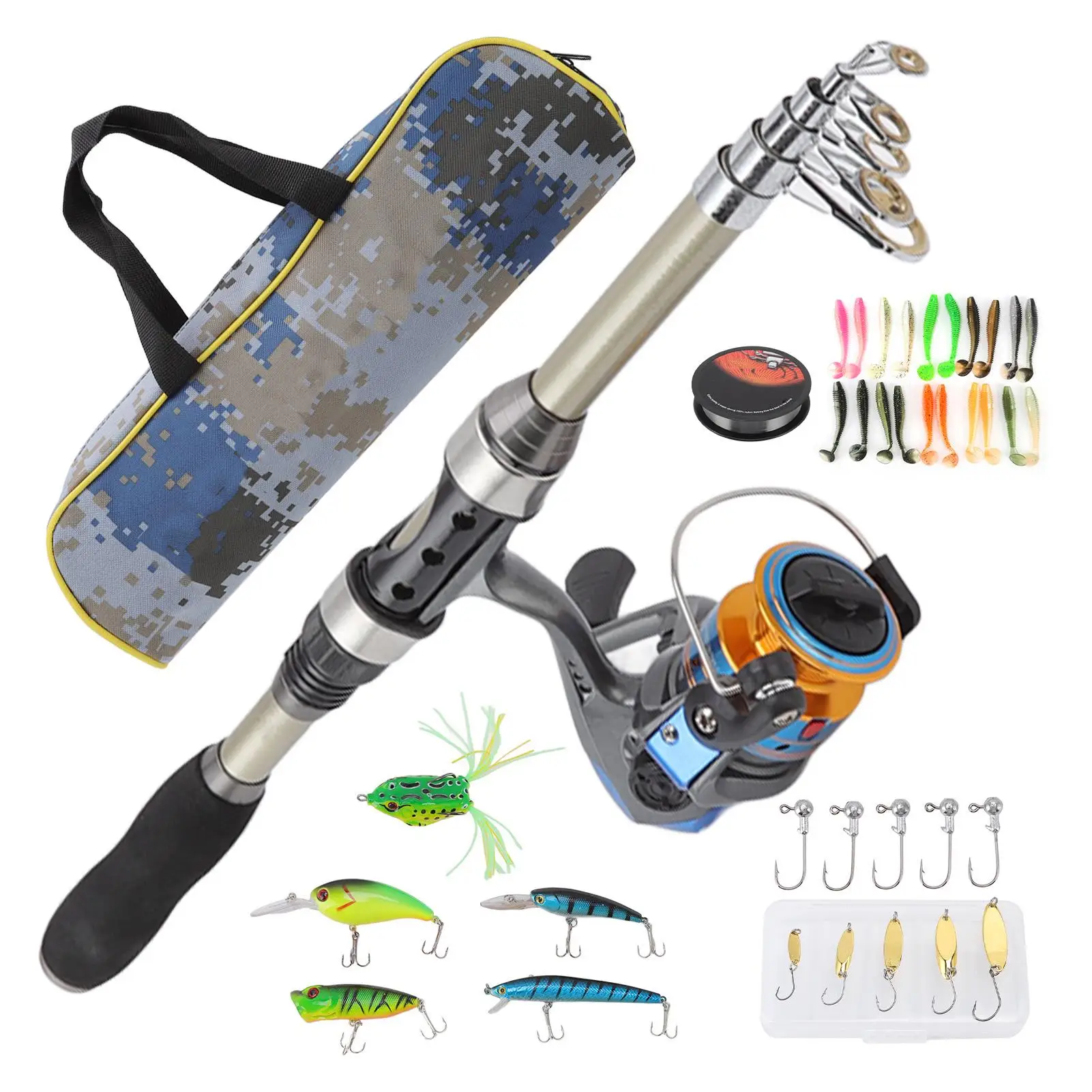 8m Carbon Telescopic Portable Fishing Rod Combo Kit with Reels for beginner