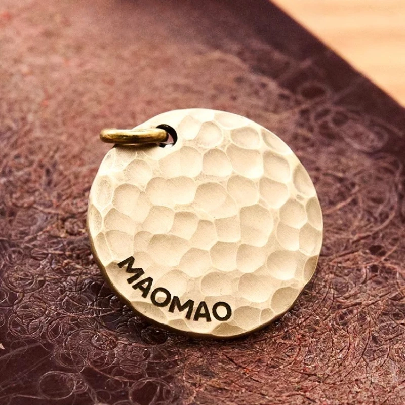 

Personalized Pet ID Tags Hand Hammered Brass Engraving Kitten Puppy Anti-lost Collars Tag Dog Cat Name Tag Pets Dog Accessories