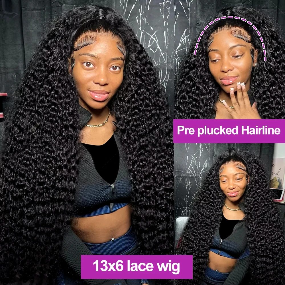 34 Inch Human Hair Water Wave Wig Natural Color 13x6 Frontal Curly Lace