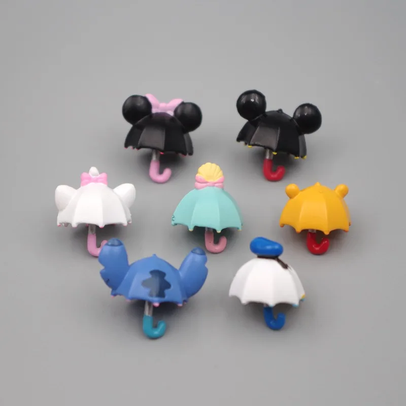 7pcs Disney Anime Cute Mickey Minnie Donald Stitch Scrump Pooh Bear Model Kids Gift Toys Umbrella Miniature DIY Decoration Doll