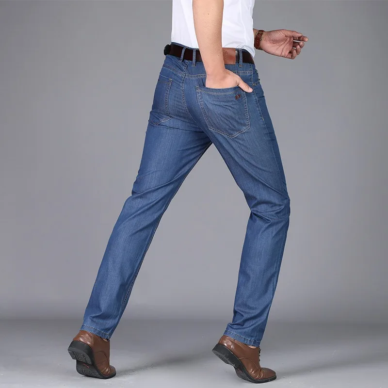 

Smart Casual Summer Pant Men Full Length Zipper Fly Straight Mid Waist Jeans Pant for Man Business Clothes
