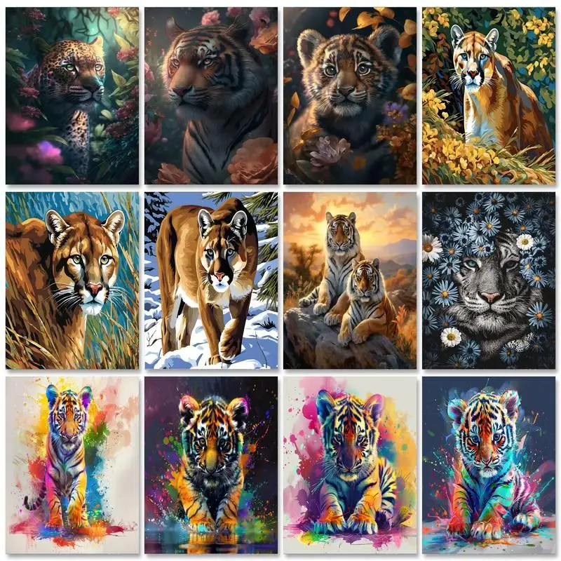 

SDOYUNO Oil Painting By Numbers Paint Kit Colorful Tiger Artwork Oil Picture HandPainted For Adults Diy Crafts For Adults Kids K