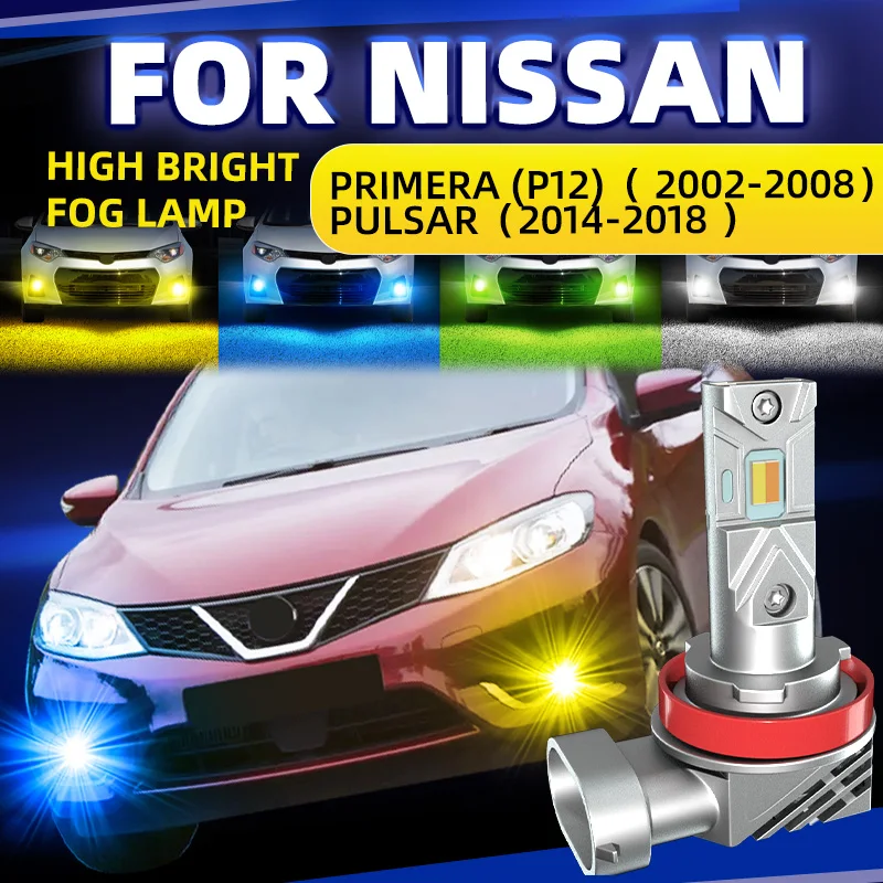 2pcs Car LED Front Fog Lights Bulbs White Yellow Dual Colors Switchback For Nissan Primera P12 2002-2008 Pulsar C13 2014-2018