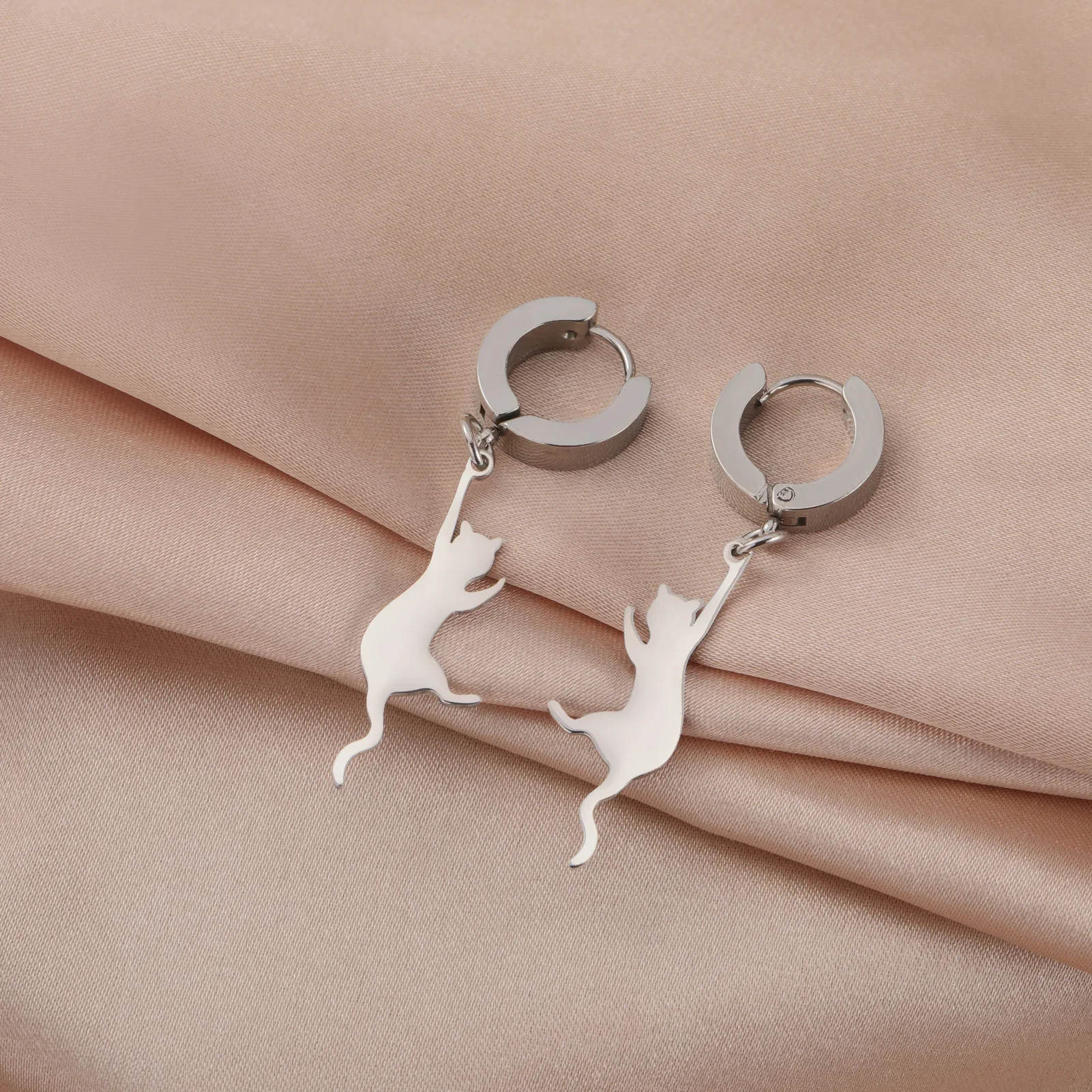 Cat Kitten Dangle Earrings for Girls Stainless Steel Cute Animal Earrings - PeticaDeals