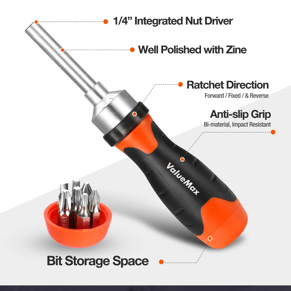 ValueMax 12 in 1 Ratcheting Multi-Bit Screwdriver Set Magnetic Screwdriver Kit Precision Bits PH2 Ratchet Screwdriver Bit Set