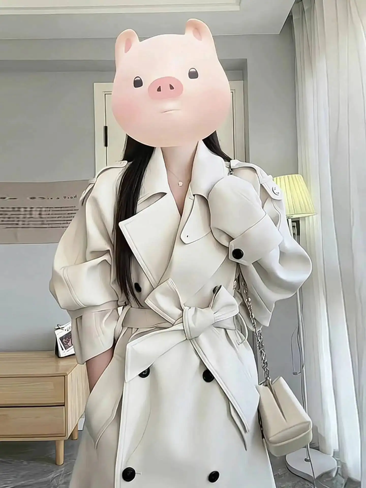 レディース ウインドブレーカー ロングトレンチコート 2026 春 グレー ダブルブレスト トレンチコート レディース エレガント ミドル丈コート