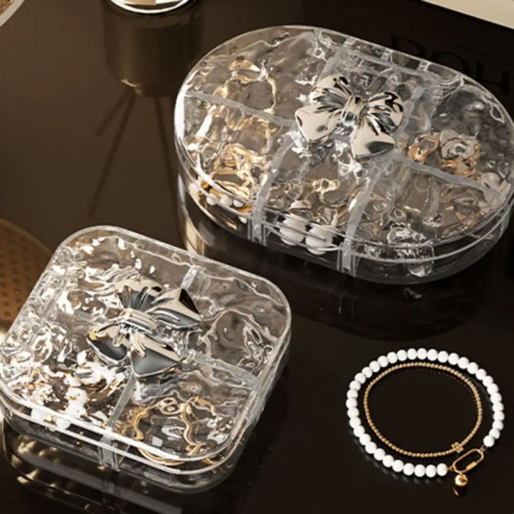 

Portable 4/6 Grid Jewelry Storage Box Water Ripple Transparent Packaging Box Sealed Mini Jewelry Organizer Necklaces