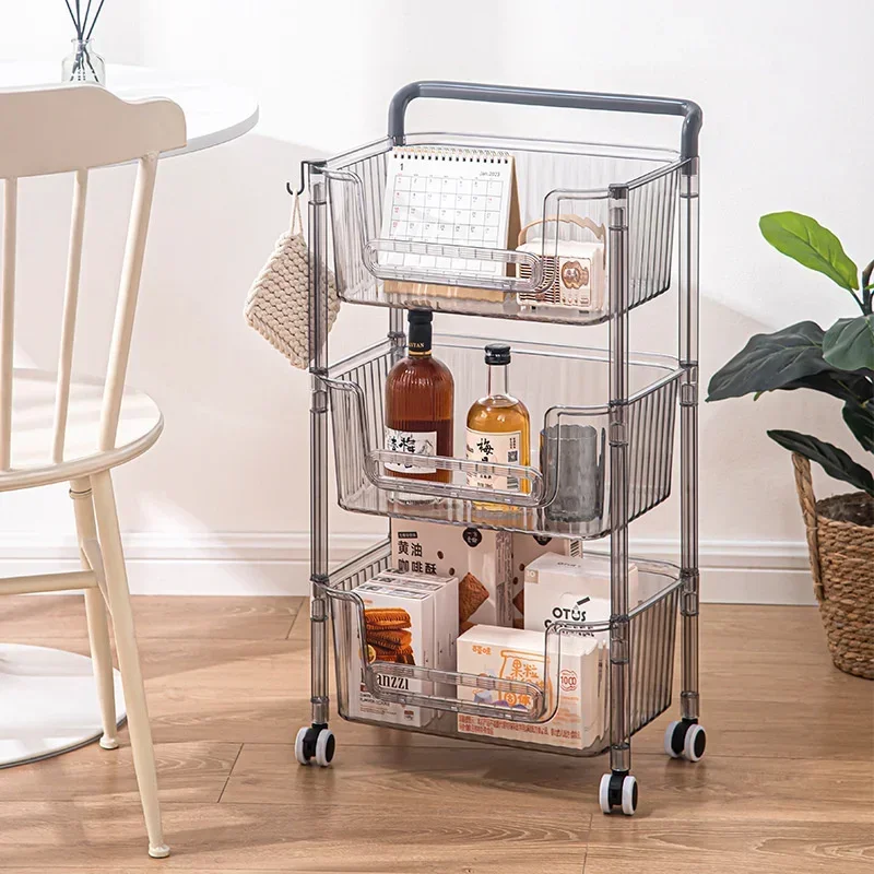 

Multifunctional Storage Cart with Wheels, Plastic Kitchen Organizer, Living Room Sundries Basket, Mobile Storage Solution