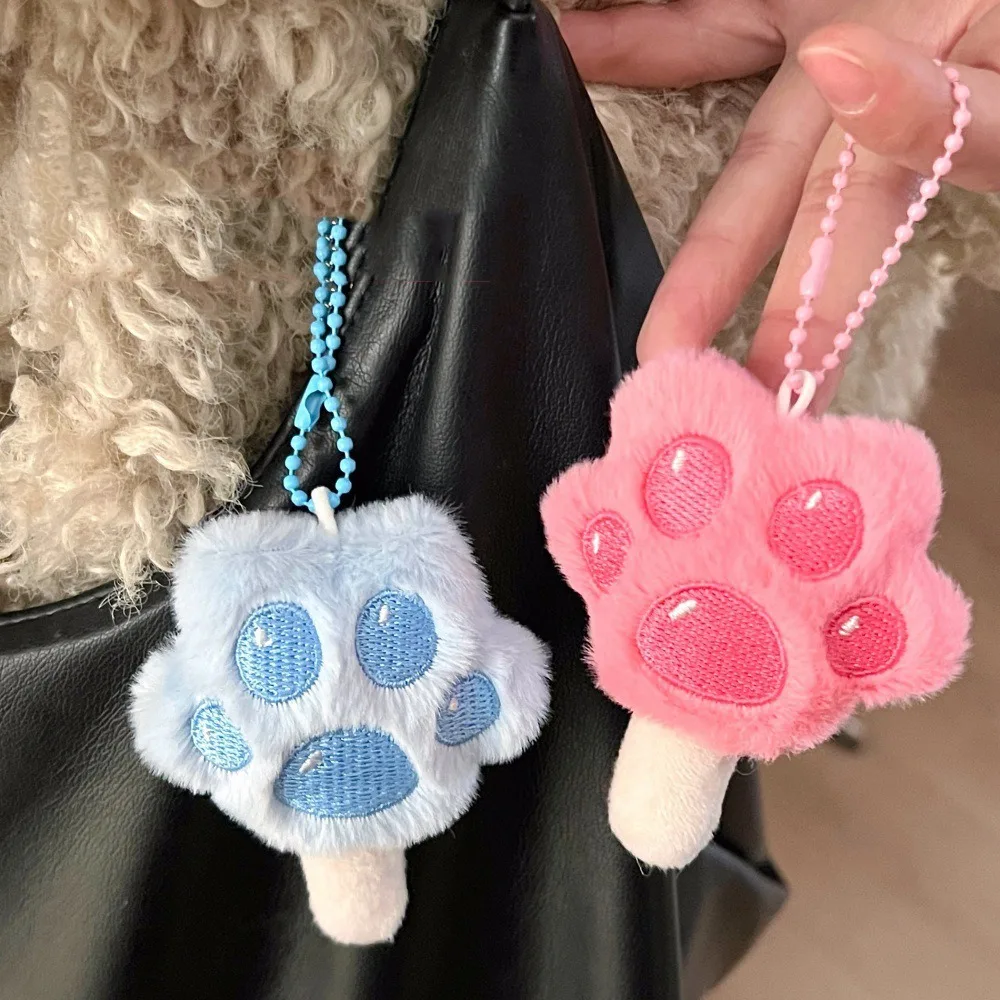 Lovely Animal Kitten Cat Paw Popsicle Keychain Fluffy Soft Stuffed Plush Doll Keyring Cute Cartoon Car Key Pendant Children Toys