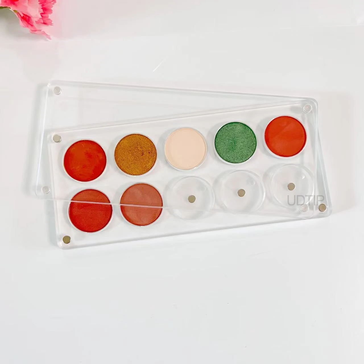Tavolozza di stoccaggio per trucco ombretto magnetico vuoto elegante trasparente in acrilico da 10 colori 26 mm * 10 fori