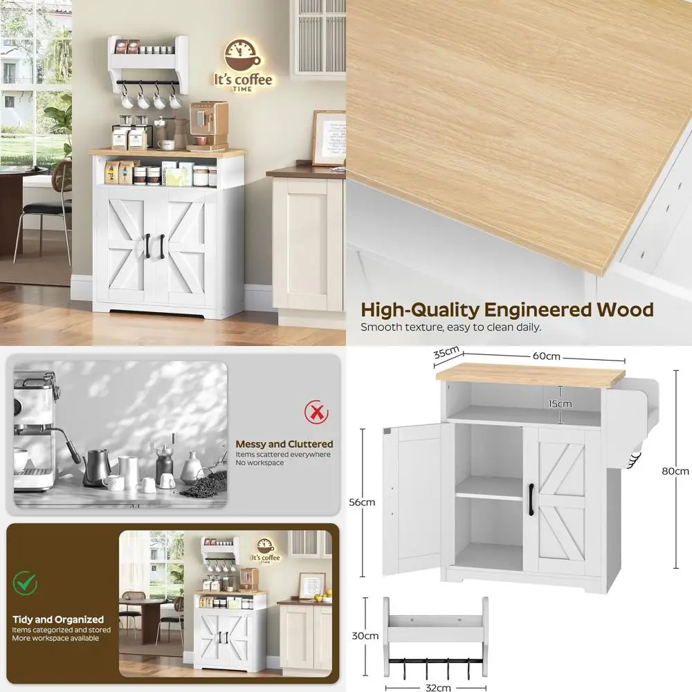 

White Farmhouse Kitchen Island with Storage and Floating Shelf, Dual-Purpose Buffet Cabinet for Kitchen and Living Room, KF22WN