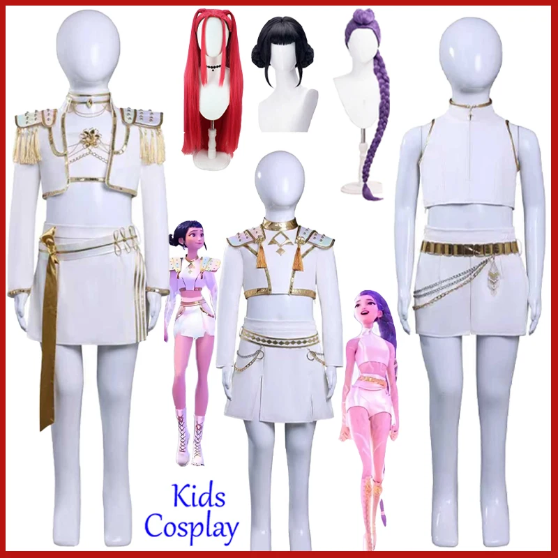 

Kids Kpop Demon Hunters Cosplay Costume White Mira Rumi Zoey Singing Suit Child Girls Idol Roleplay Outfit For Carnival Party