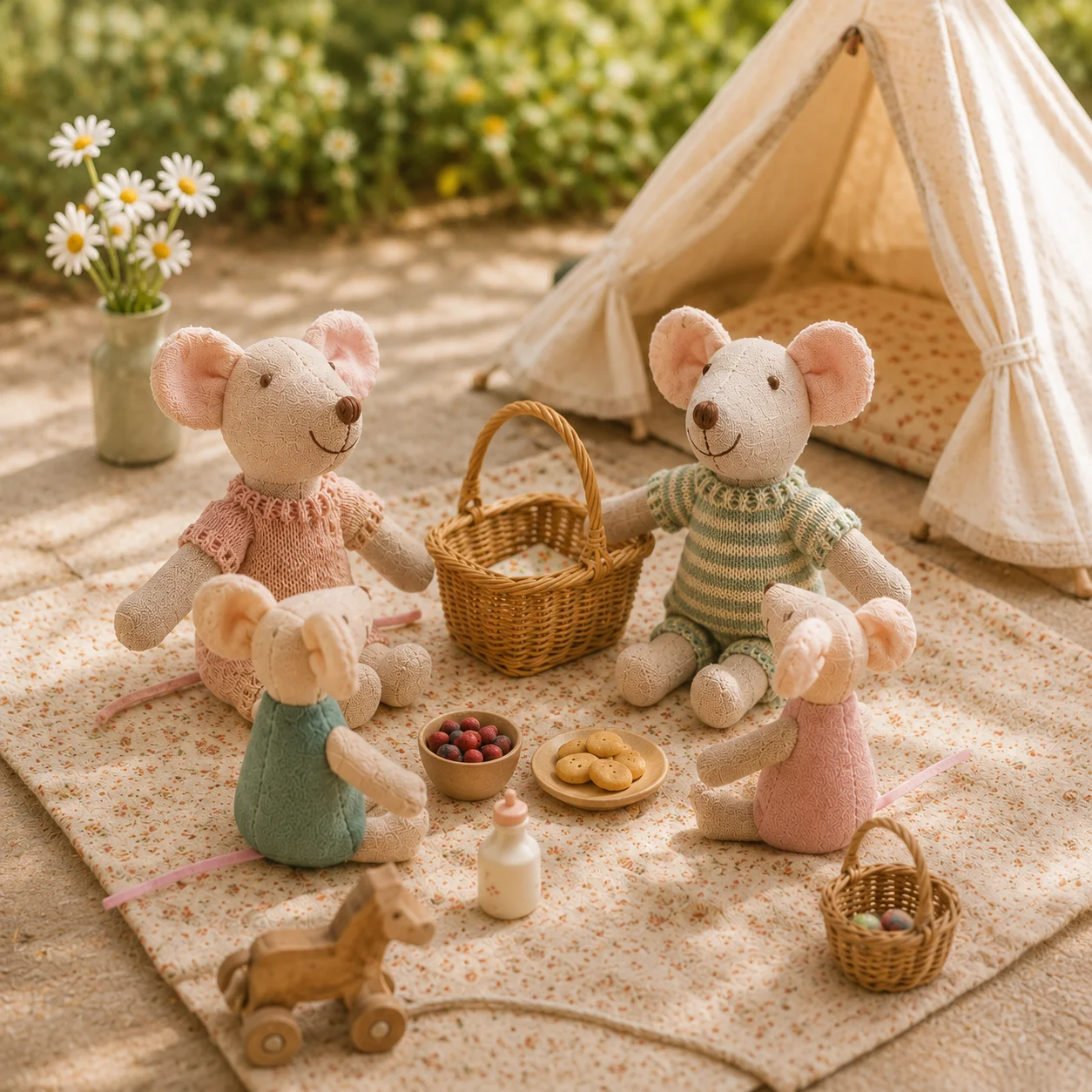 Handmade Mouse Family Dolls, Linen Mouse Toys, Montessori Role-Playing Set, Children's Room Decoration, Birthday Gift