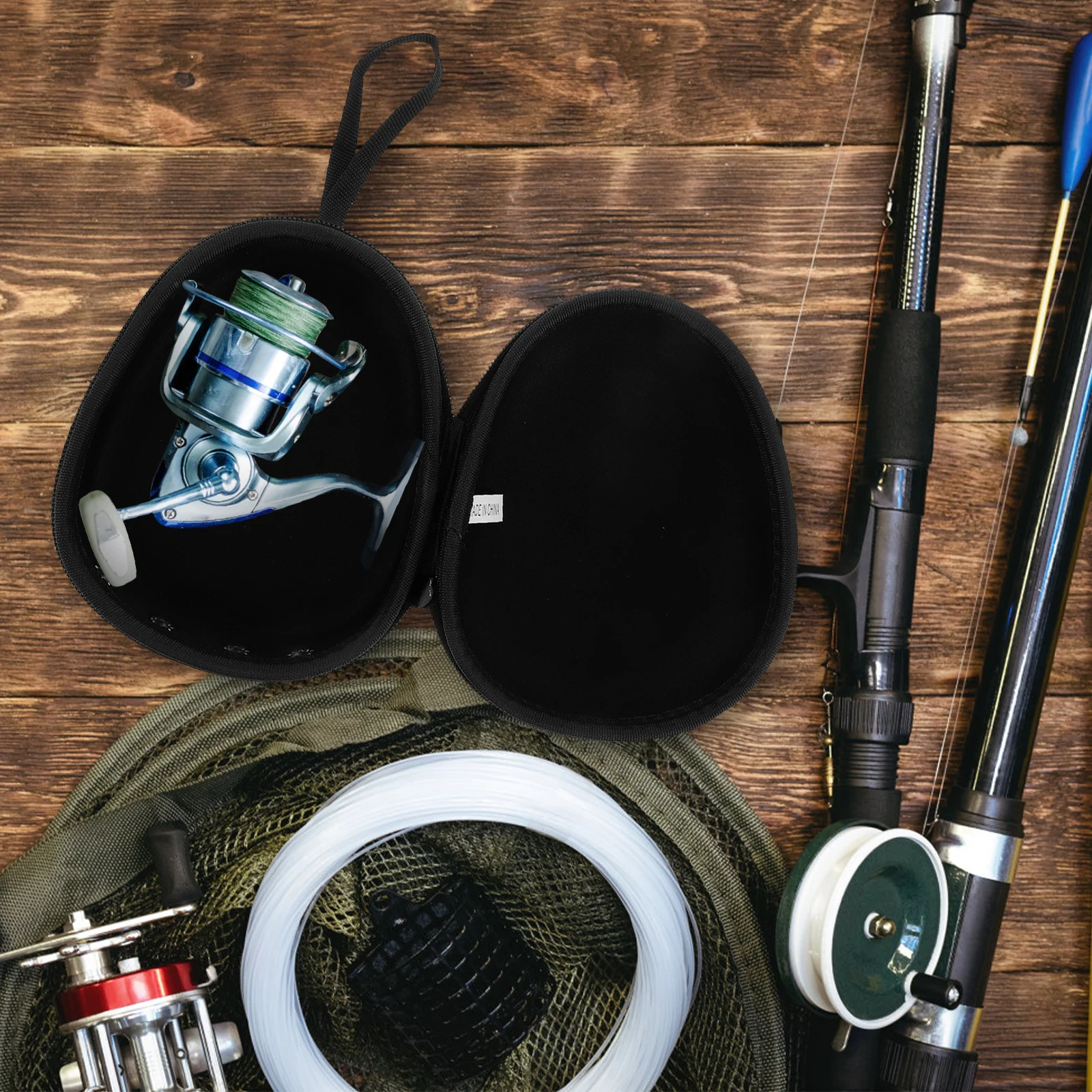 

Eva Fishing Reel Bag Large Capacity Teardrop Shape Waterproof Shockproof Protective Case For Drum Spinning Reels Black Tackle