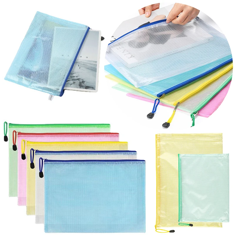 Grade saco com zíper 5/10/15/20 pçs pvc mix cor transparente à prova dwaterproof água armazenamento de documentos estudante papelaria escola material de escritório zyf