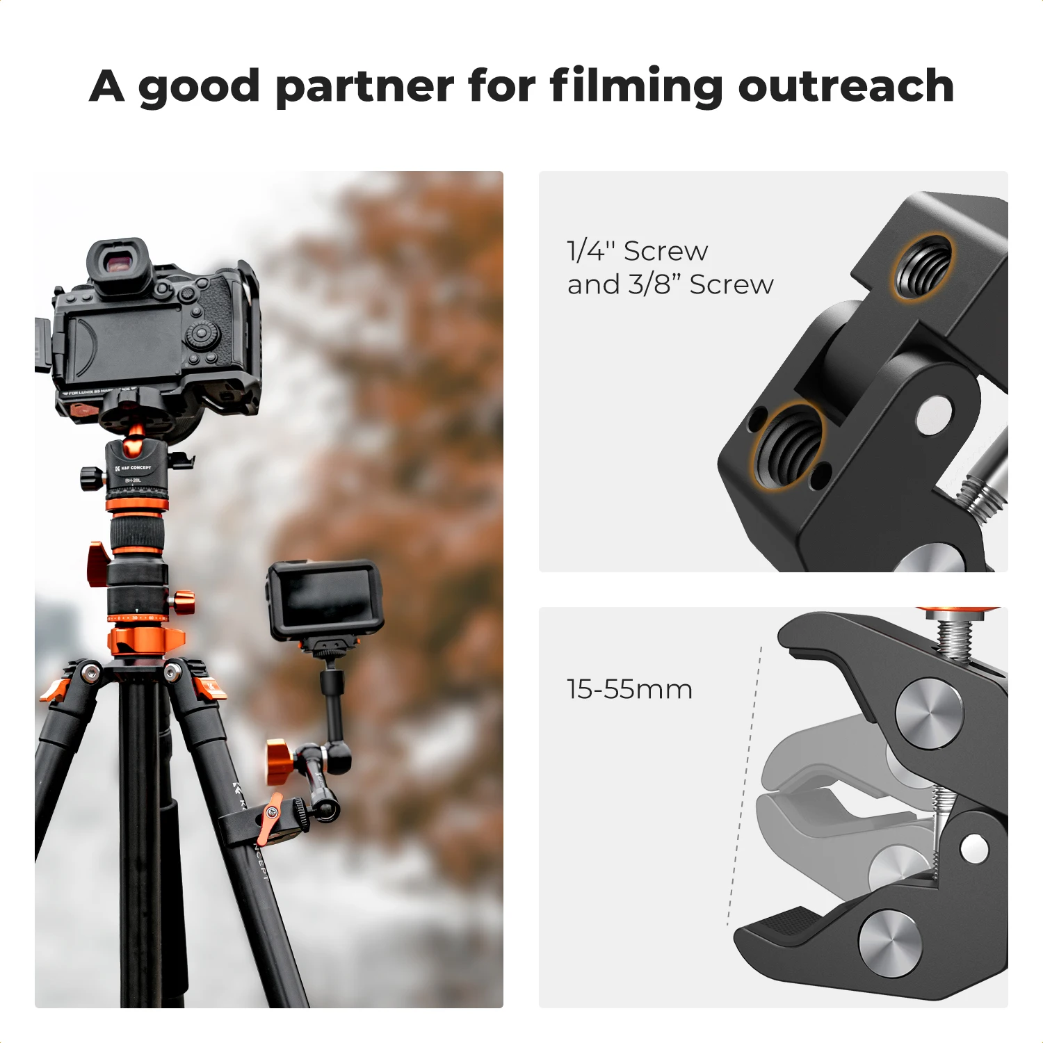K&F Concept Magic Arm Super Clamp Kit with 1/4" & 3/8" Thread Screw Articulating Friction Arm Cold Shoe Clamp Mount for Monitor - Image 5