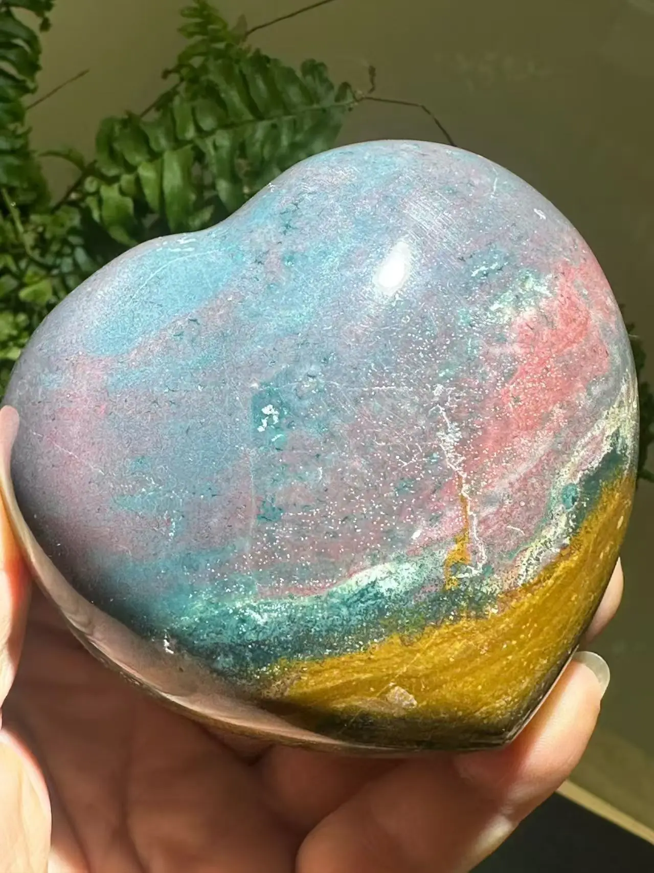 Natural Ocean Jasper Heart, Quartz Crystal Marine Jade Heart Polished Heart, Mineral Spiritual Healing