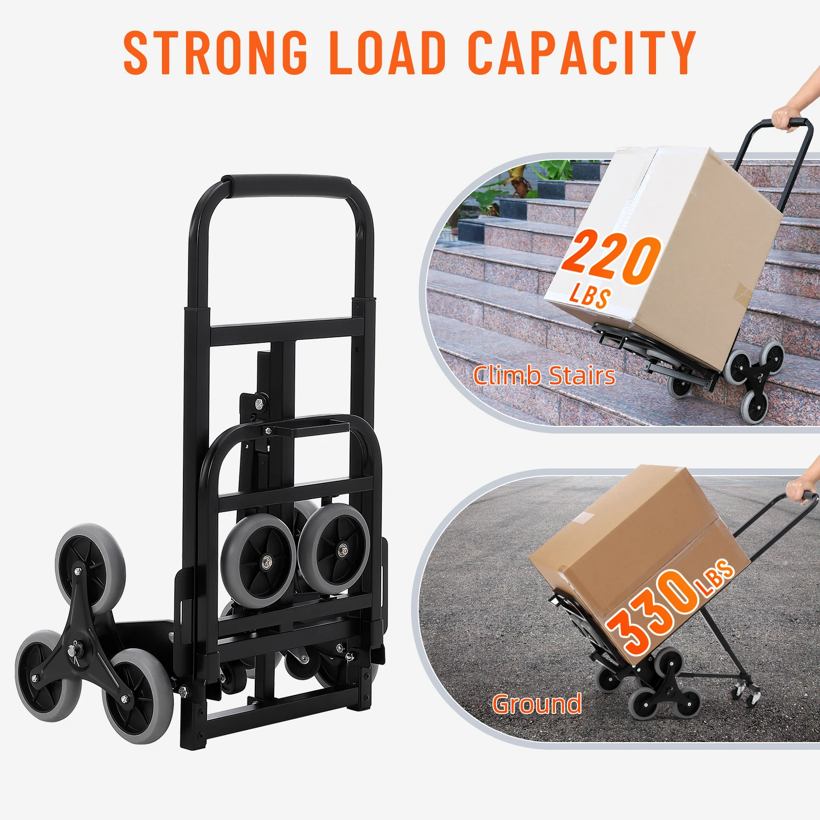 Stair Climbing Cart 330 LB Climber Hand Truck Dolly With Adjustable Handle Portable Folding Dolly Cart For Stair Climbing Device