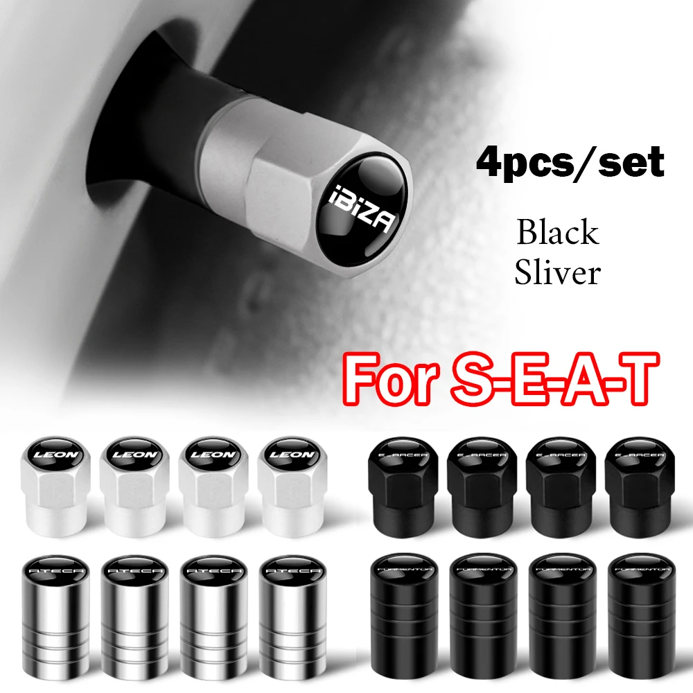 4PC Metal Car Wheel Tire Valve Stem Cover Dustproof Cap for Seat Ibiza 6l 6j Leon 5f MK1 MK2 MK3 Cupra Formentor Ateca Formula 1