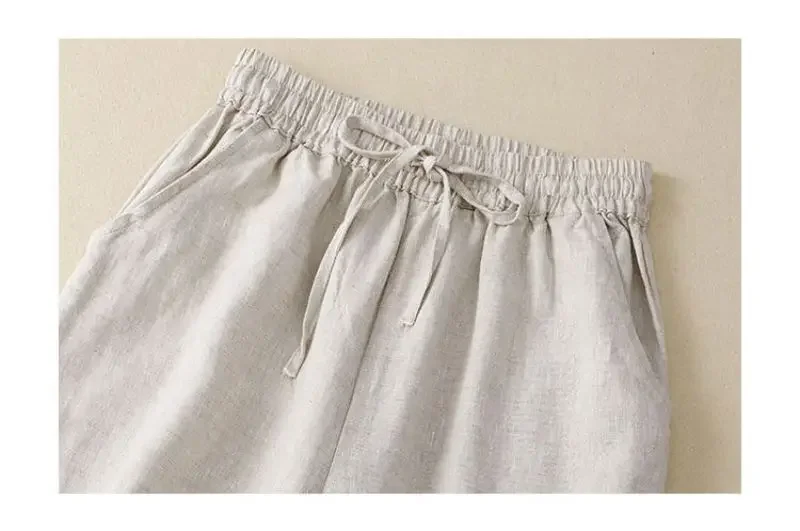 Cotton LinenCasual Solid Lace Up Elastic High Waist Loose Wide Leg Women's Pants Ankle-Length Pants For Women Clothing Fashion
