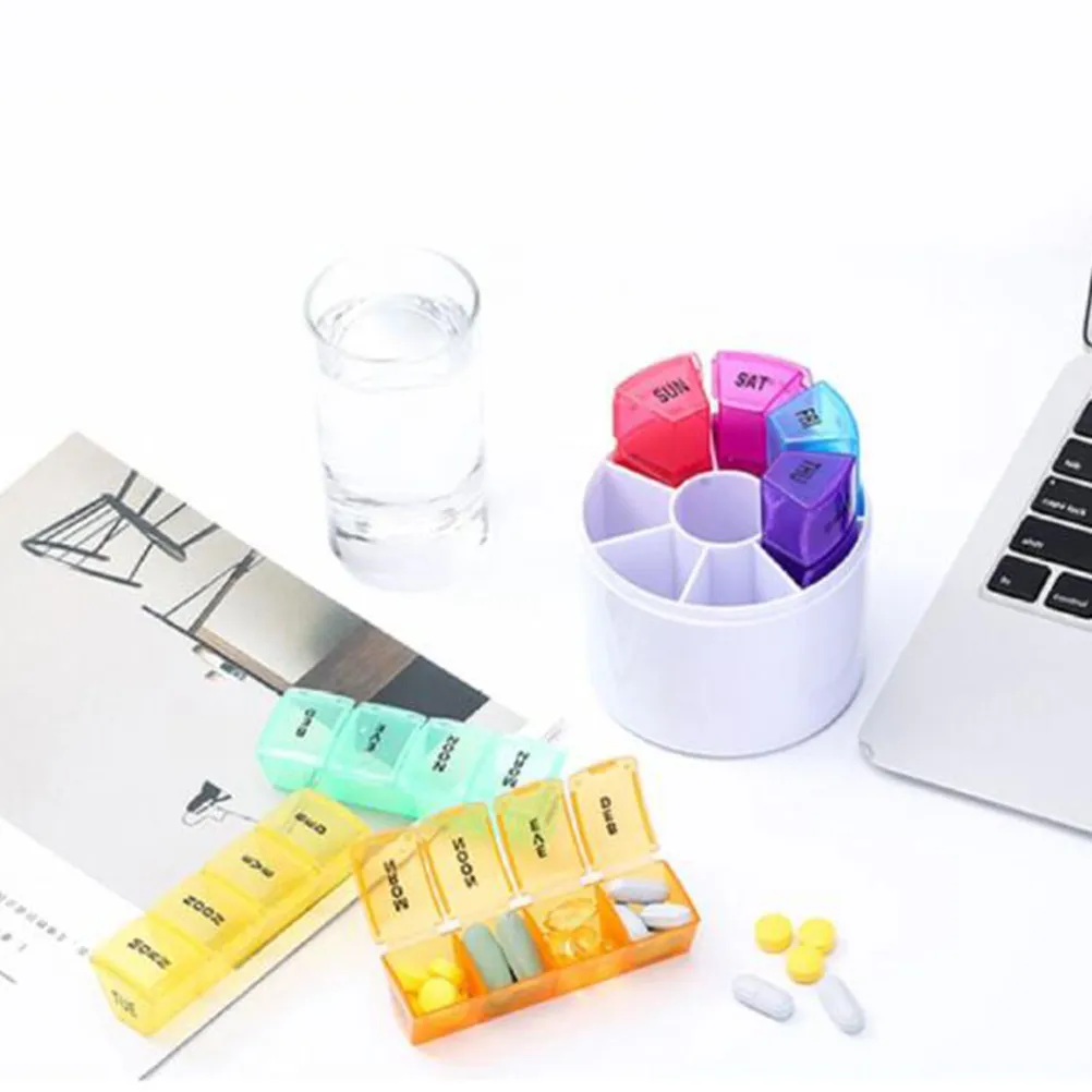 7-Day Portable Pill Organizer with 28 Slots, Detachable Morning/Noon/Evening/Bedtime Sections for Travel