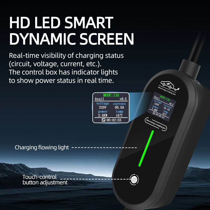 3.5KW 16A Portable Type2 IEC62196-2 EV Charger Type1 SAE J1772 TS-NACS Electric Car Charger GBT 5m EVSE Charging Cable WiFi APP