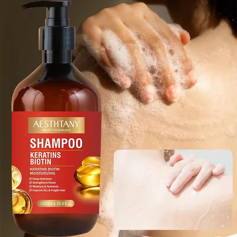 

New Aesthtany Keratin Biotin Shampoo 500ml | Hydrate, Strengthen & Repair Dry Fragile Hair