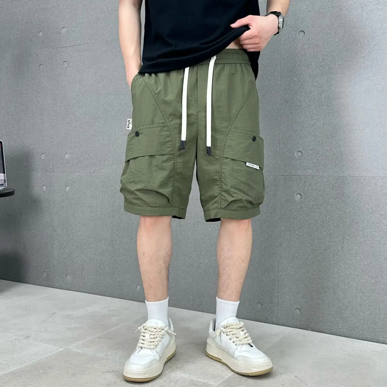 Men's Quick Dry Hiking Shorts Cargo Work Shorts with Pockets Outdoor Summer Versatile Bright Drawstring Straight  Travel Shorts