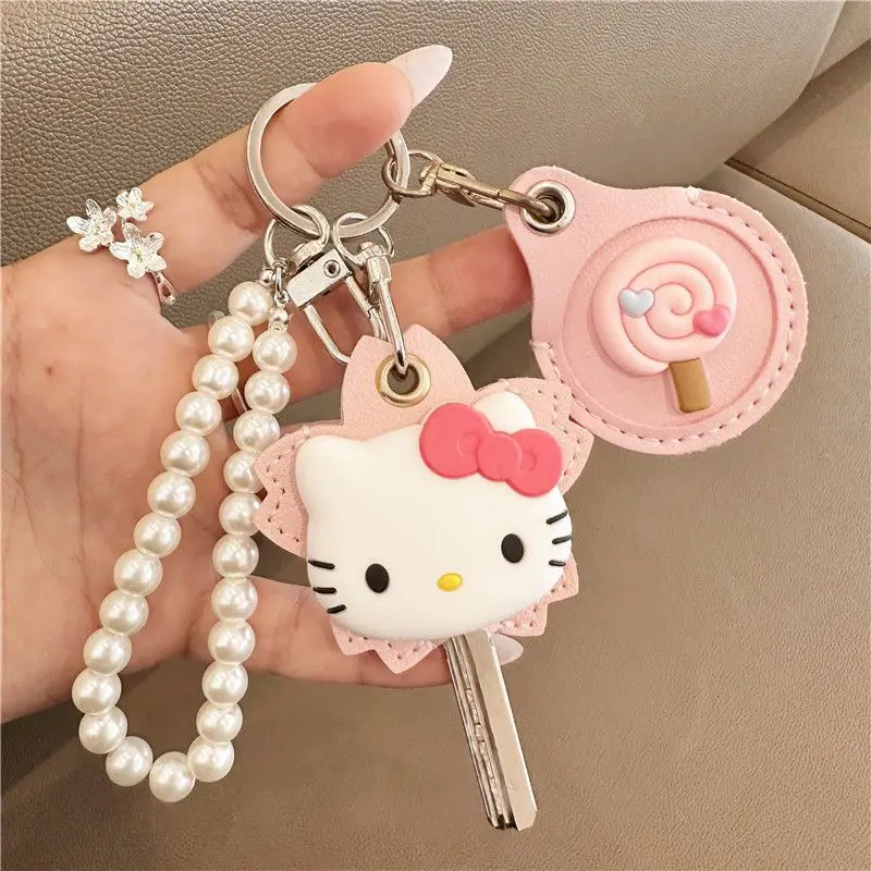 Sanrio Hello Kitty funda protectora para llave llavero tarjetero de acceso lindo Anime perla llavero colgante Kawaii chica regalo