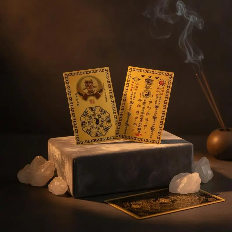 Gold Metal 2027 Tai Sui General Miao Bing Card Clear Pattern Premium Lucky Talisman for Home Altar Worship Good Fortune Luck