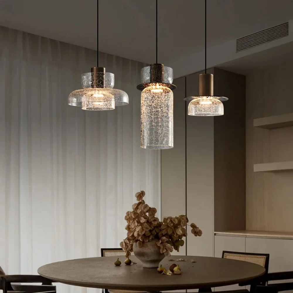 Modern Glass Pendant Light Creative Cracked Clear Amber for Dining Room Bedroom Bar Shop with LED Crod Adjustable
