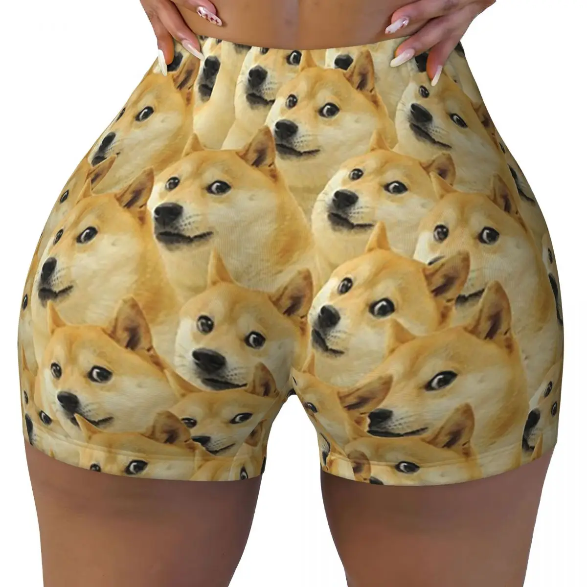Custom Doge Wow Pattern Shiba Inu Doggo Dog Meme Montage Yoga Shorts Women Gym Workout Running Athletic Volleyball Biker Shorts