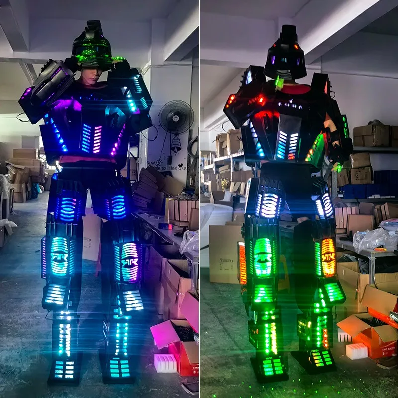 Ropa de rendimiento con luz fantasma que cambia de color con control remoto LED, ropa para zancos, armadura de robot, ropa de armadura de máquina