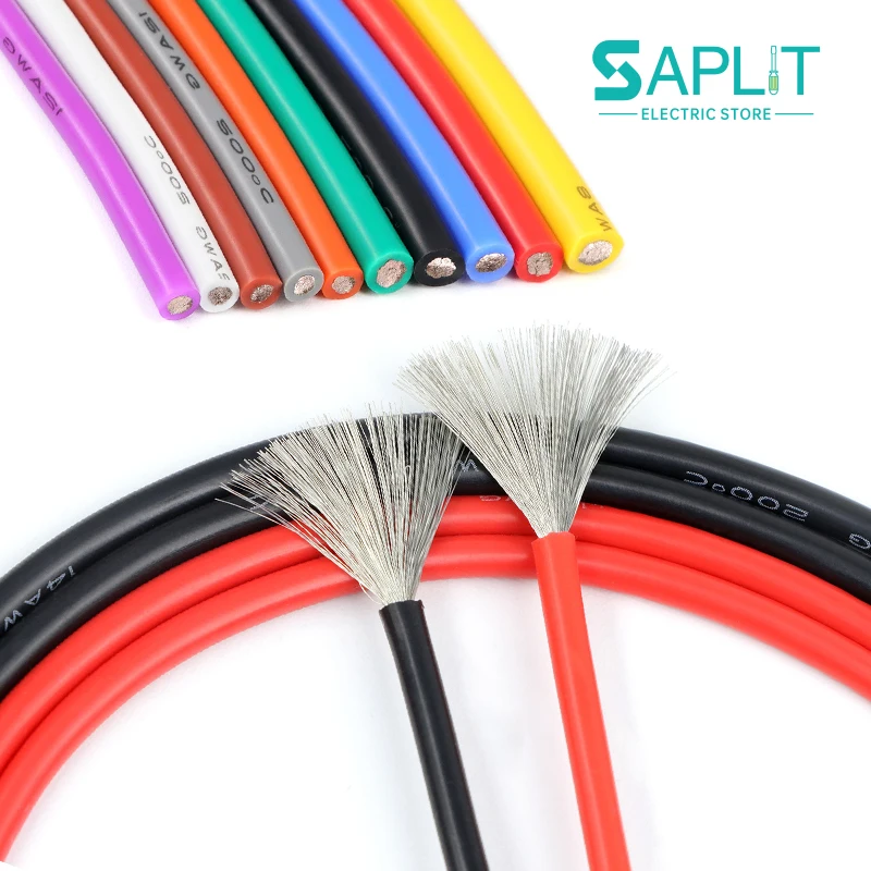 Image of 10 Farben 5/10m Silikon-Elektrokabel 30 28 26 24 22 20 18 16 14 12 10 08AWG Weicher Mehradrig Hochtemperaturbeständiger Verzinnter Kupferdraht