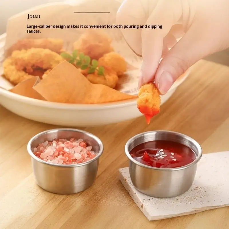 Reusable Stainless Steel Sauce Dipping Cups 4 Pack Mini Round Food Safe Dishes for Home Party Soy Sauce Ketchup Serving