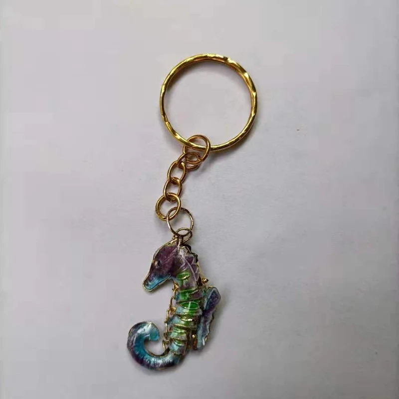 50 Pcs Cute Seahorse key rings Cloisonne Enamel Animal Pendants keychains for Women Kids Gifts