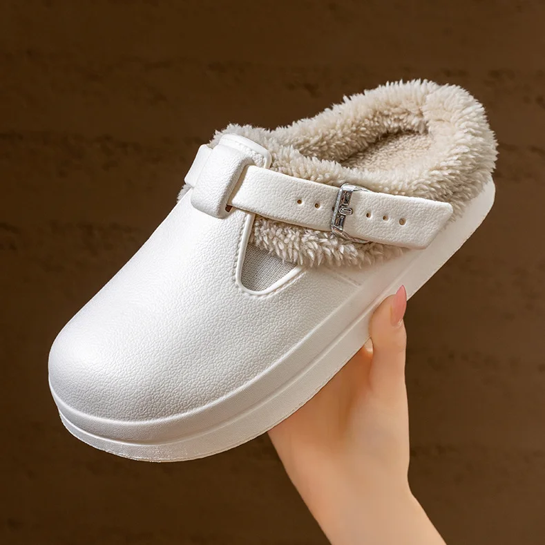 

Women Slippers New Anti-slip Waterproof Plush Lined Outdoor Garden Shoes Winter Fluffy Shoe Cozy Slip-On Warm Fuzzy House Slides