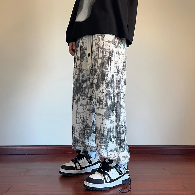 الرجال Fce اصطف Thiened فضفاضة تناسب السراويل الطويلة الخريف الشتاء السراويل الرياضية المطبوعة عارضة مستقيم الساق الجينز #4