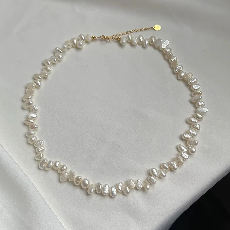 

Natural Freshwater Pearl Necklace With Irregular Baroque Pearls Gold 18K Original AU750 Gold Women's Jewelry X703