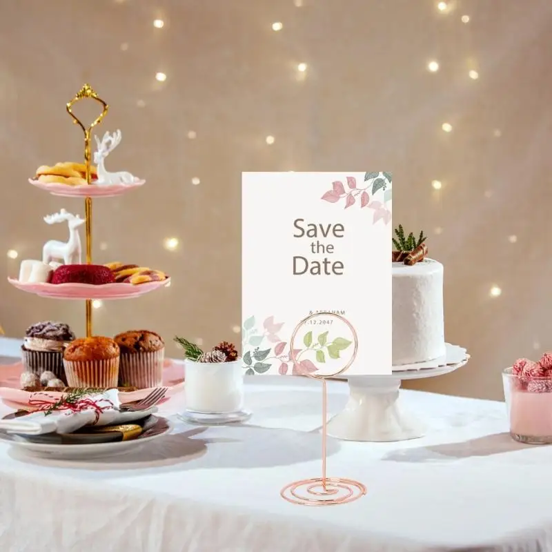 W89C 10pcs رقم الجدول حاملو حديد الأسلاك الحديد حامل البطاقة بطاقة اسم بطاقة المذكرات المذكرات للصور لعلامات الطعام الزفاف