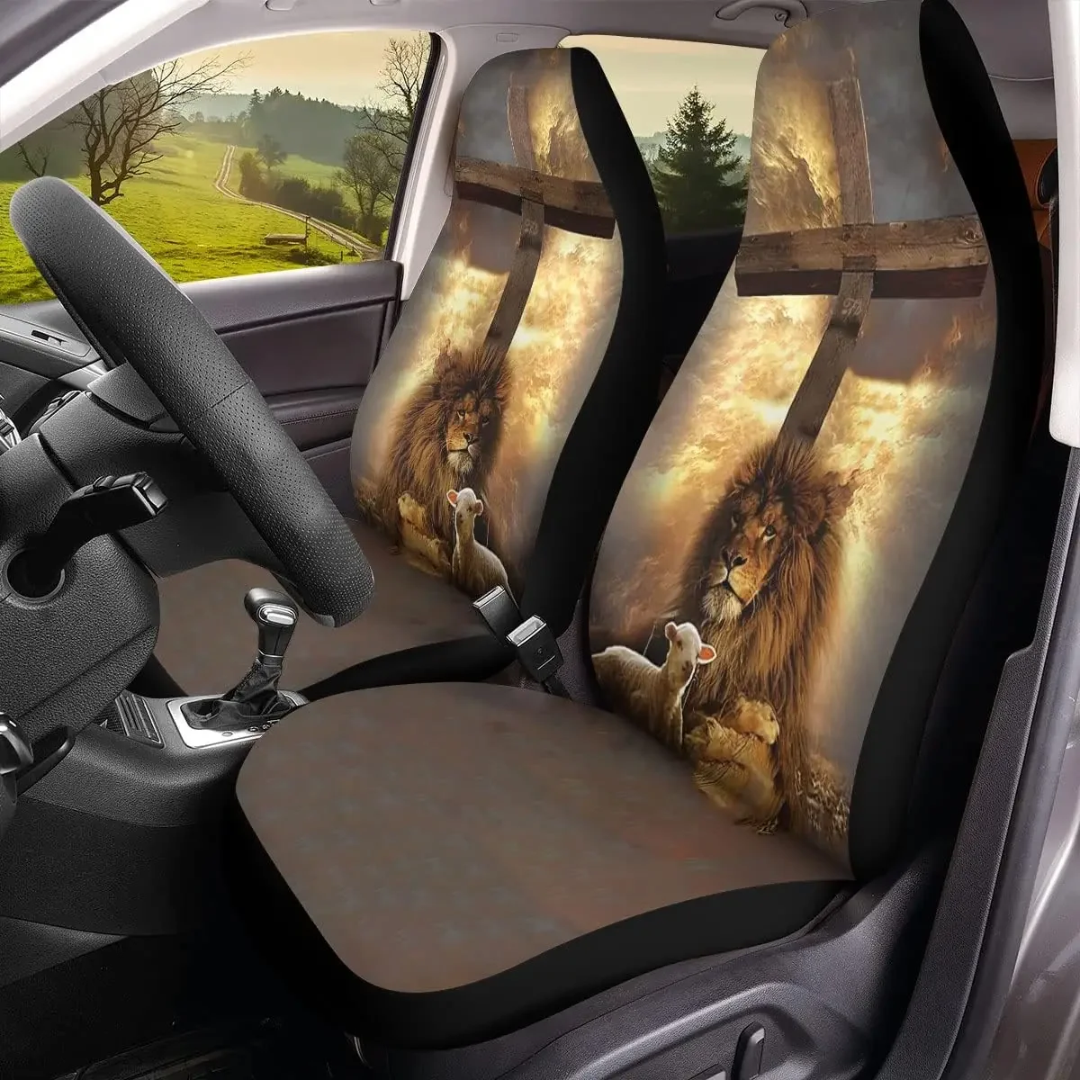 Jesus Lion and Lamb Car Seat Cover God Jesus Religious Christ Seat Protectors Christian Car Accessories for Women Car Seat Cover