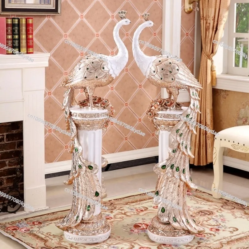 Deluxe Home Furnish Living Room Decor Golden Peacock Shape Home Decor Statue Animal Resin