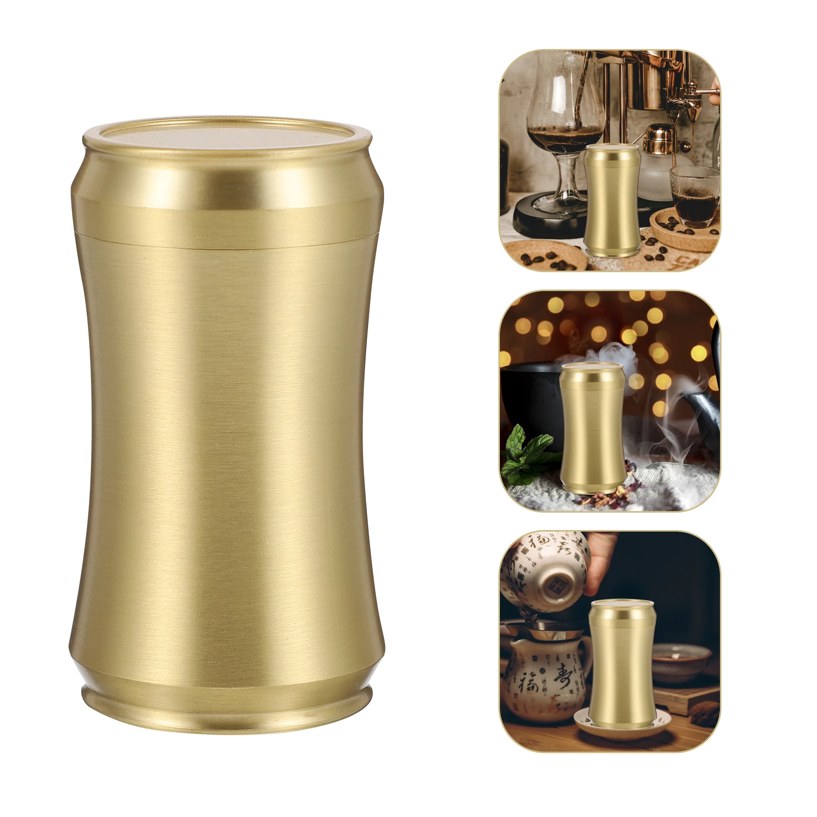 

1pc Sealed Copper Tea Can Practical Golden Storage Jar Sturdy Tea Container Portable Tea-Leaf Box Pure Dried Fruit Jar For Home