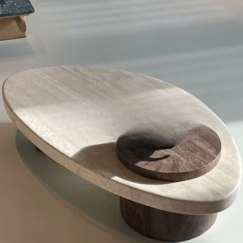 

Medieval wabi-sabi wind natural travertine coffee table designer special-shaped coffee table household rectangular tea table
